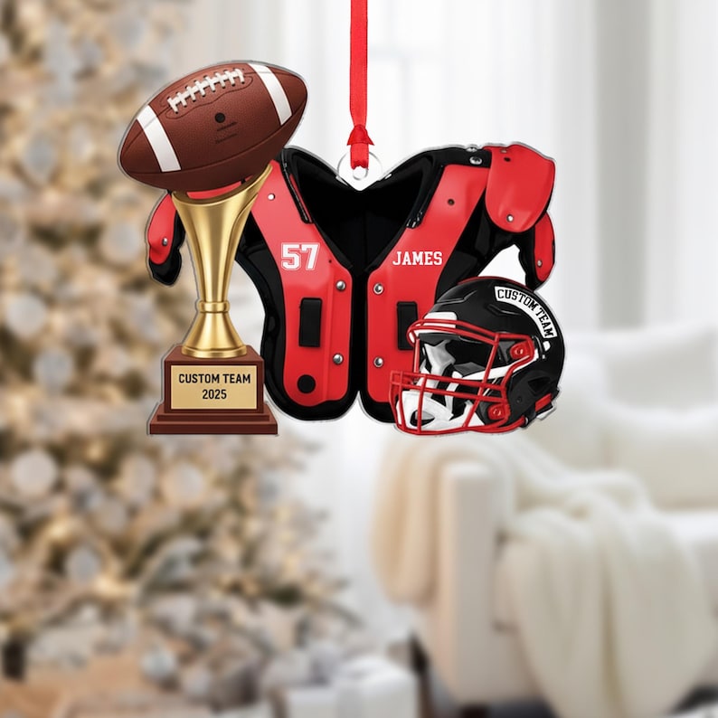 Personalized Football Ornament Custom Team Trophy Christmas Decoration