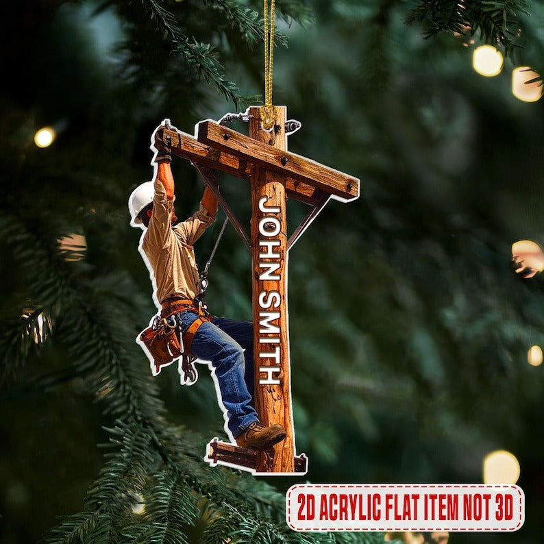 Personalized Lineman Christmas Ornament, Lineman Acrylic Ornament, Lineworker Ornament, ifts for Electrical Workers, Power Line Worker Gifts