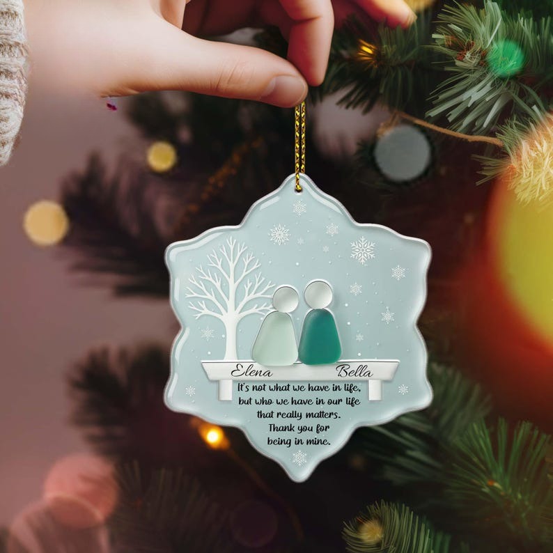 Personalized Friendship Sea Glass Acrylic 2 Layer, Best Friend Christmas Gift, Snowflake Sea Glass Friendship Ornament,Friend Christmas Gift