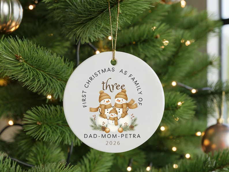 Personalized Family of Three Christmas Ornament, First Christmas, Ceramic