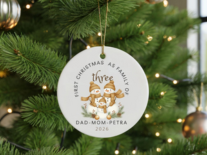 Personalized Family of Three Christmas Ornament, First Christmas, Ceramic