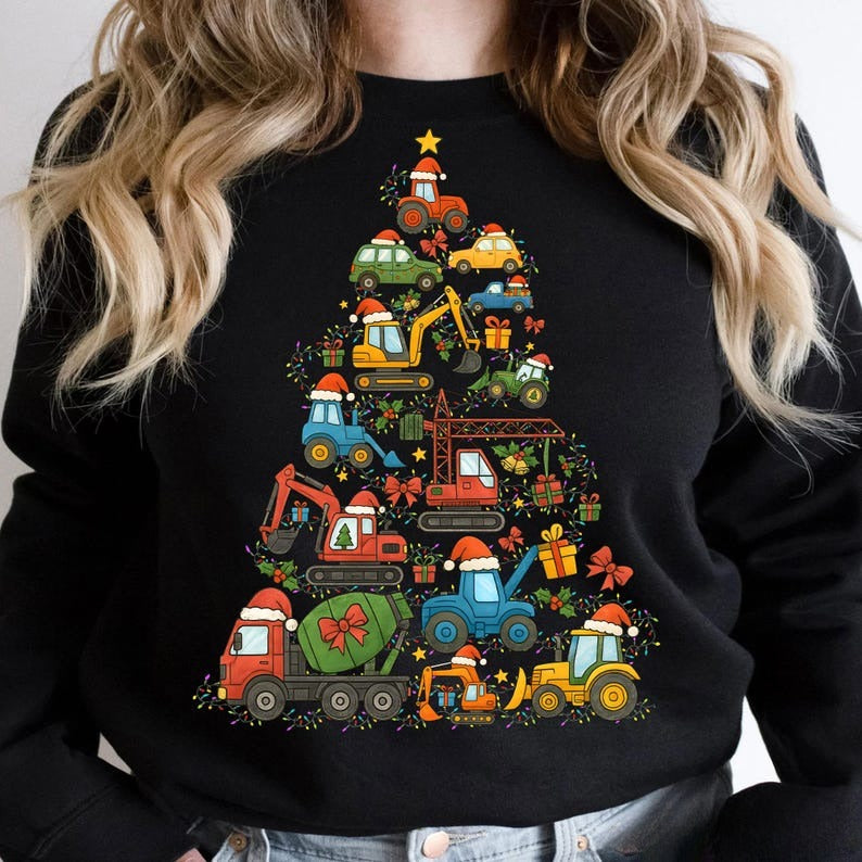Construction Truck Christmas Shirt, Christmas Tree Cars Shirt, Boys Xmas Shirt, Cute Kids Truck Shirt, Holiday Gift For Boys