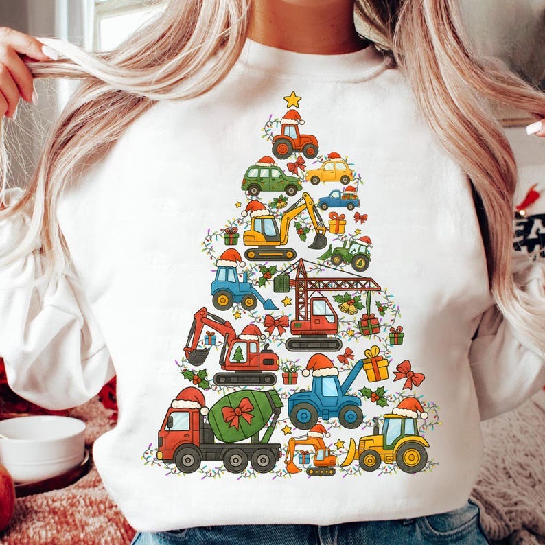 Construction Truck Christmas Shirt, Christmas Tree Cars Shirt, Boys Xmas Shirt, Cute Kids Truck Shirt, Holiday Gift For Boys