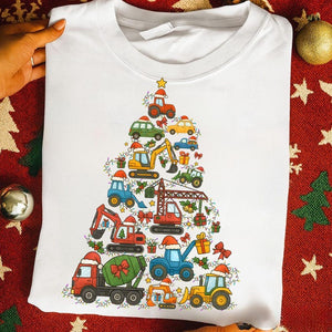 Construction Truck Christmas Shirt, Christmas Tree Cars Shirt, Boys Xmas Shirt, Cute Kids Truck Shirt, Holiday Gift For Boys