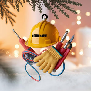 Custom Electrician Christmas Ornament, Tree Hanging Decor, Flat 2D Acrylic, Personalized Hard Hat Gift for Worker Holiday Keepsake 2025