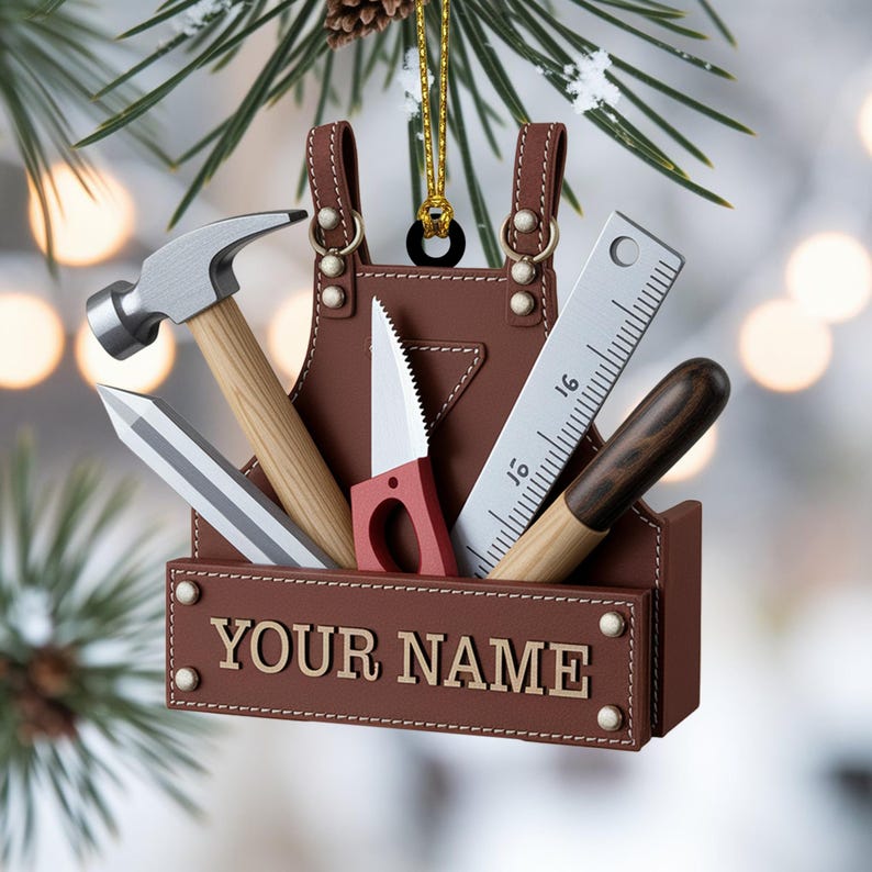 Custom Handyman Christmas Ornament, Tree Hanging Decor, Flat 2D Acrylic, Personalized Tool Apron Gift for Builder Holiday Keepsake 2025