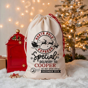 Santa Sack Personalized with Name, Gifts For Kids, Custom Christmas Gift for Kids, Personalized Christmas Sack with Strap Drawstring Closure