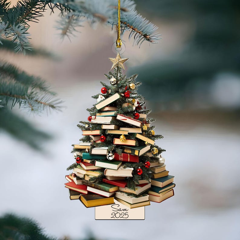 Personalized Book Lover Wooden Christmas Tree Ornament, Bookish Ornament, Book Club Ornament, Gift for Librarian or Reader