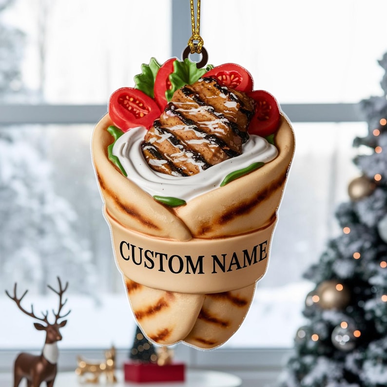 Custom Chicken Wrap Christmas Ornament, Tree Hanging Decor, Flat 2D Acrylic, Personalized Foodie Gift for Him Holiday Keepsake 2025