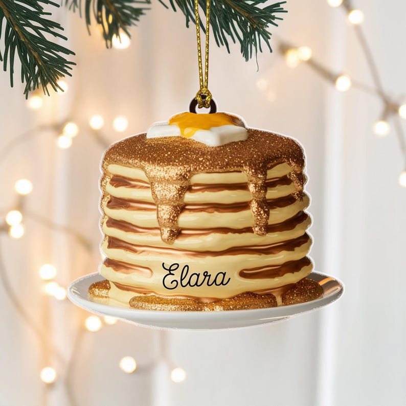 Custom Pancake Stack Christmas Ornament, Tree Hanging Decor, Flat 2D Acrylic, Personalized Foodie Gift for Him Holiday Keepsake 2025