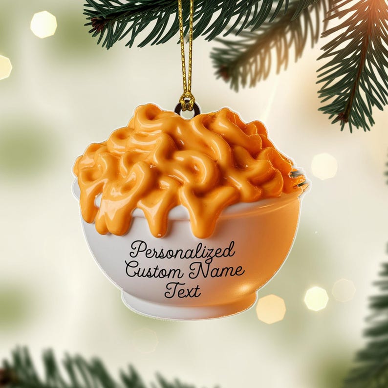 Custom Mac and Cheese Christmas Ornament, Tree Hanging Decor, Flat 2D Acrylic, Personalized Foodie Gift for Her Holiday Keepsake 2025