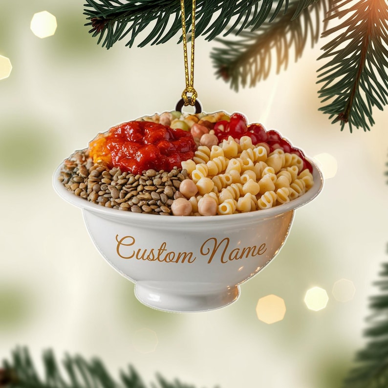 Custom Koshari Bowl Christmas Ornament, Tree Hanging Decor, Flat 2D Acrylic, Personalized Foodie Gift for Her Holiday Keepsake 2025