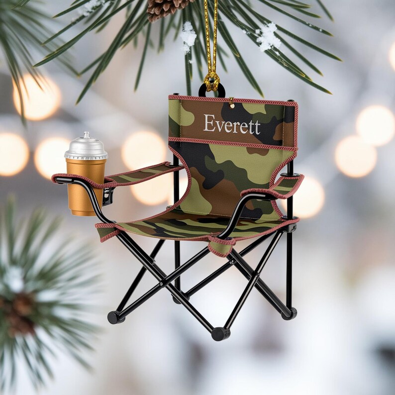Custom Camping Chair Christmas Ornament, Tree Hanging Decor, Flat 2D Acrylic, Personalized Outdoor Gift for Husband Holiday Keepsake 2025