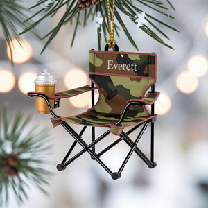 Custom Camping Chair Christmas Ornament, Tree Hanging Decor, Flat 2D Acrylic, Personalized Outdoor Gift for Husband Holiday Keepsake 2025