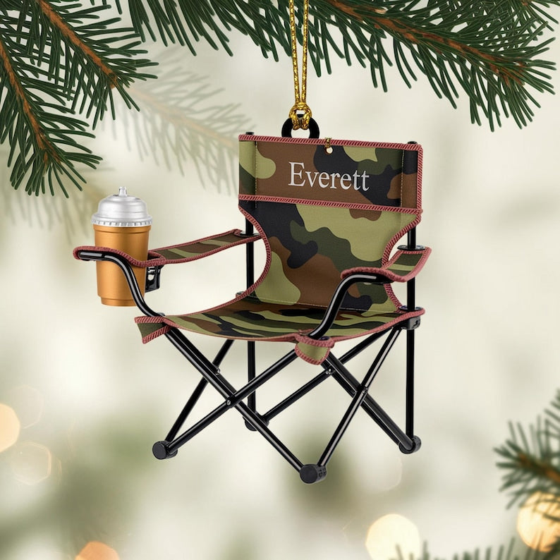 Custom Camping Chair Christmas Ornament, Tree Hanging Decor, Flat 2D Acrylic, Personalized Outdoor Gift for Husband Holiday Keepsake 2025