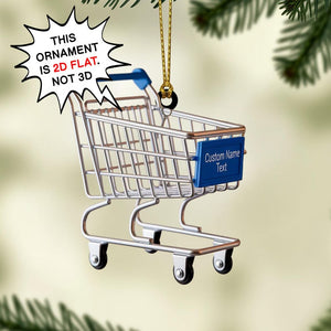 Custom Shopping Cart Christmas Ornament, Tree Hanging Decor, Flat 2D Acrylic, Personalized Retail Worker Gift for Husband Holiday Keepsake