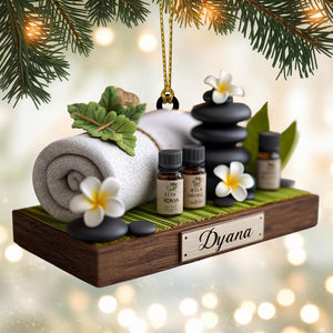 Custom Spa Christmas Ornament, Tree Hanging Decor, Flat 2D Acrylic, Personalized Relaxation Gift for Wife Holiday Keepsake 2025