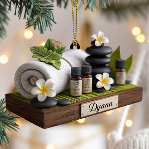 Custom Spa Christmas Ornament, Tree Hanging Decor, Flat 2D Acrylic, Personalized Relaxation Gift for Wife Holiday Keepsake 2025