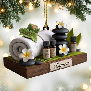 Custom Spa Christmas Ornament, Tree Hanging Decor, Flat 2D Acrylic, Personalized Relaxation Gift for Wife Holiday Keepsake 2025