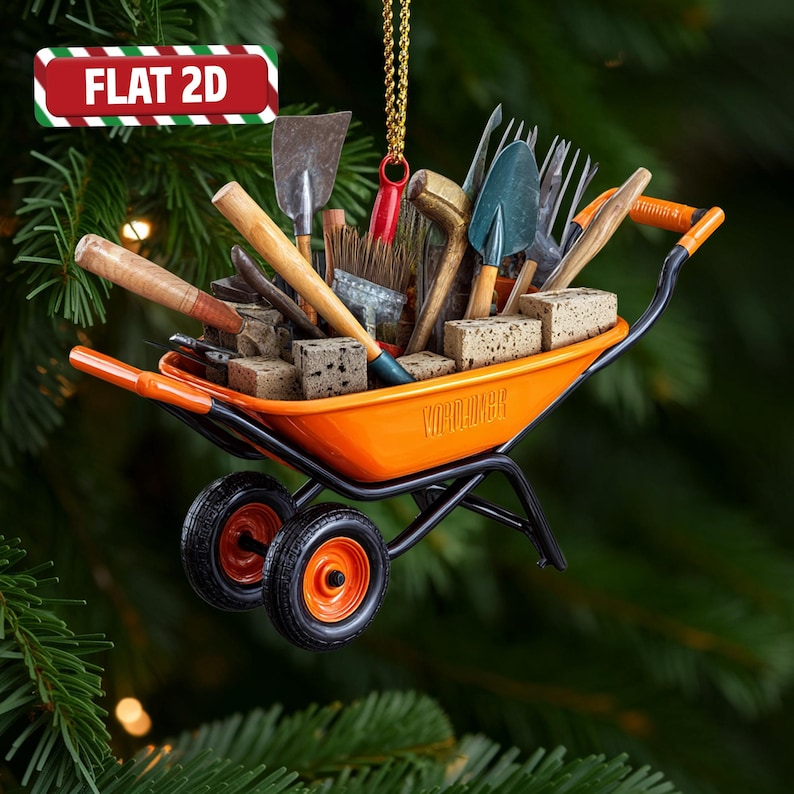 Custom Wheelbarrow Christmas Ornament, Tree Hanging Decor, Flat 2D Acrylic, Personalized Gardening Gift for Husband Holiday Keepsake 2025