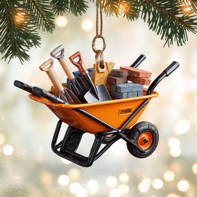 Custom Wheelbarrow Christmas Ornament, Tree Hanging Decor, Flat 2D Acrylic, Personalized Handyman Gift for Husband Holiday Keepsake 2025