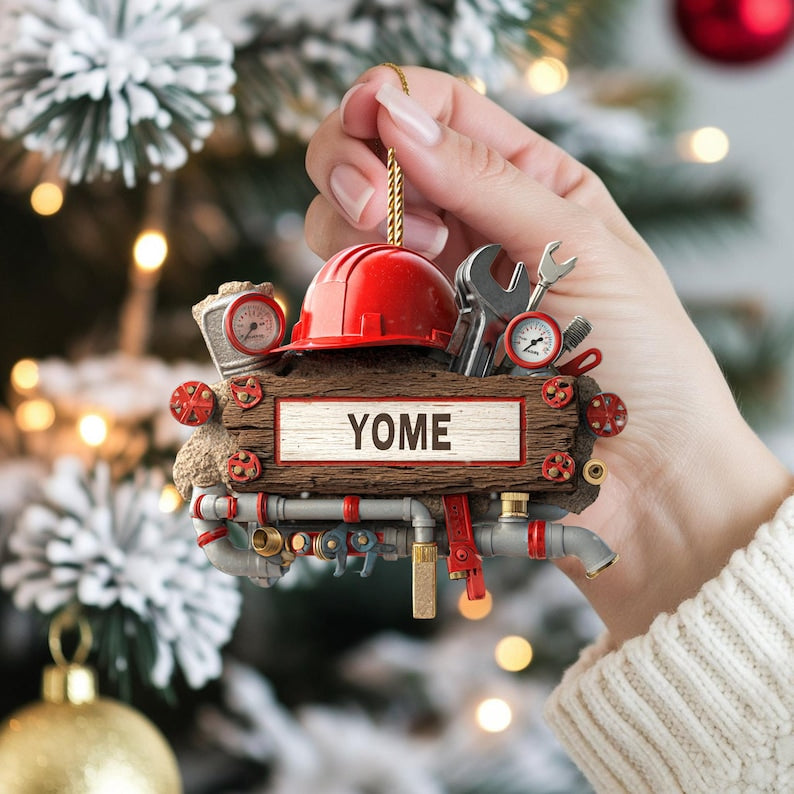 Custom Plumber Christmas Ornament, Tree Hanging Decor, Flat 2D Acrylic, Personalized Plumbing Gift for Husband Holiday Keepsake 2025