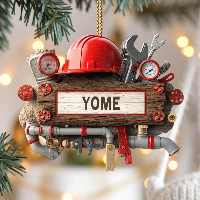 Custom Plumber Christmas Ornament, Tree Hanging Decor, Flat 2D Acrylic, Personalized Plumbing Gift for Husband Holiday Keepsake 2025