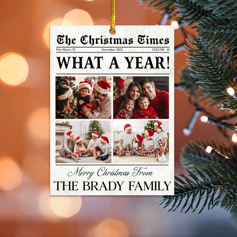 Family Christmas Ornaments, Personalized Family Photo Keepsake, Custom Family Photo Ornament, Gifts For Dad, Mom Gifts, Newspaper Ornament