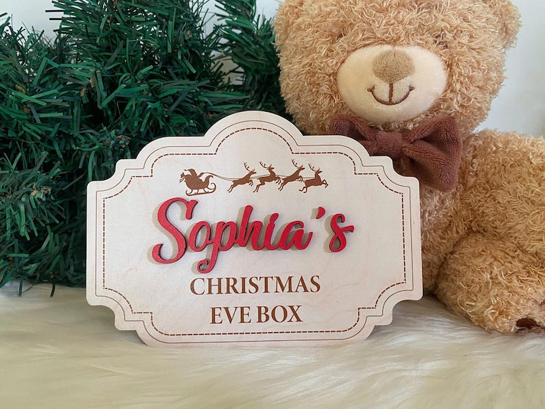 Custom Christmas Eve Box Name Sign | Personalized Wooden Plaque | Holiday Keepsake for Christmas Eve Box | Kids Christmas Decoration