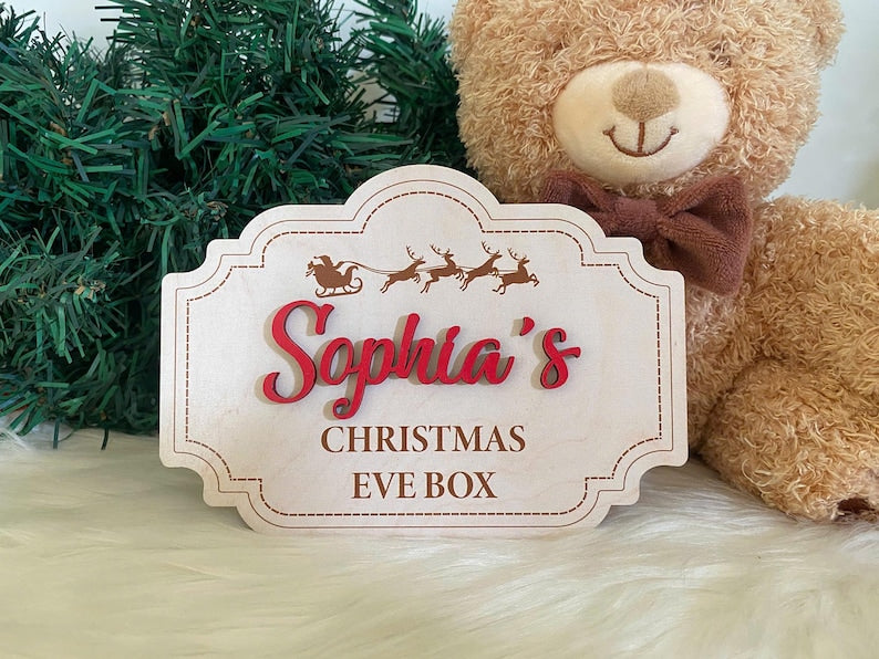 Custom Christmas Eve Box Name Sign | Personalized Wooden Plaque | Holiday Keepsake for Christmas Eve Box | Kids Christmas Decoration