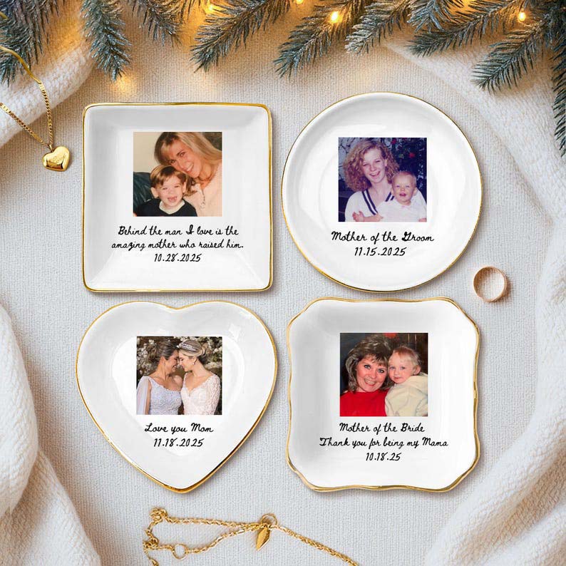 Custom Photo Mother of The Groom Jewelry Dish, Mother of The Bride Jewelry plate, Custom Jewelry Tray for Mom, Wedding Favor Gift For Mom Wedding Gift For Her