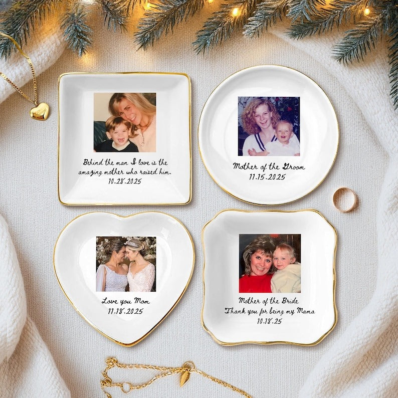 Custom Photo Mother of The Groom Jewelry Dish, Mother of The Bride Jewelry plate, Custom Jewelry Tray for Mom, Wedding Favor Gift For Mom