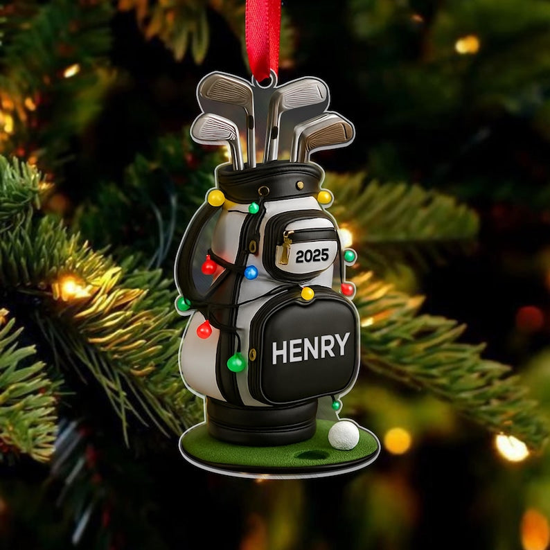 Personalized Golf Bag Ornament 2025 Custom Name Christmas Gift for Golfer Golf Lover Tree Decoration