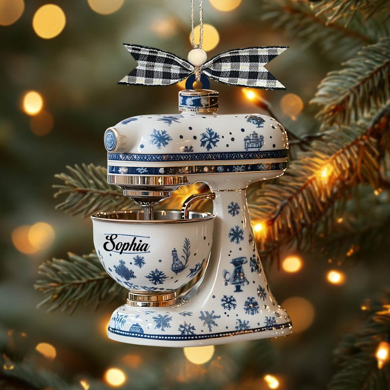 Personalized Kitchen Mixer Ornament, 2D Blue Snowflake Christmas Tree Decoration