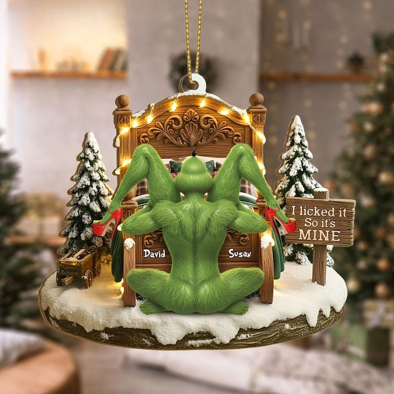 Personalized Merry Grinchmas Mr Mrs Couple Ornament, 2D Flat Green Monster Couple Christmas Ornament,Funny Anniversary Gift for Husband Wife