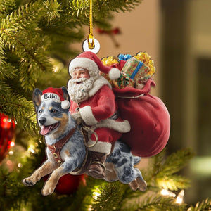 Personalized Heeler Dog and Santa Christmas Wood Ornament, Flat 2D Holiday Tree Decor Gift for Dog Lovers, Families Pet Keepsakef