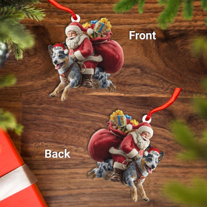 Personalized Heeler Dog and Santa Christmas Wood Ornament, Flat 2D Holiday Tree Decor Gift for Dog Lovers, Families Pet Keepsakef