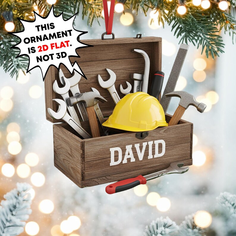Custom Toolbox Christmas Ornament, Tree Hanging Decor, Flat 2D Acrylic, Personalized Handyman Gift for Husband Holiday Keepsake 2025