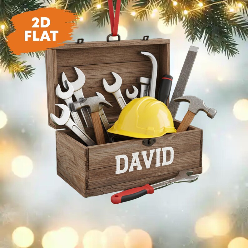 Custom Toolbox Christmas Ornament, Tree Hanging Decor, Flat 2D Acrylic, Personalized Handyman Gift for Husband Holiday Keepsake 2025