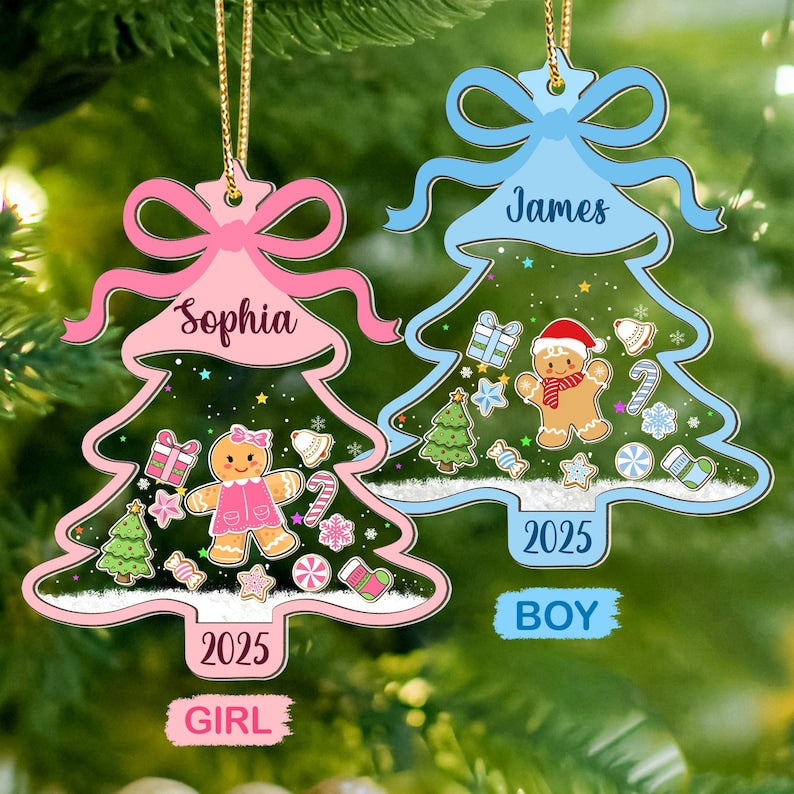 Personalized Girl Babys First Christmas Shaker Ornament: Gingerbread Kids Christmas Gift