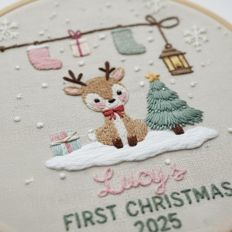 Personalized Baby s First Christmas Embroidery Hoop Ornament, Baby Embroidered Keepsake, Name Hoop, Newborn Christmas Gift, Baby Ornament