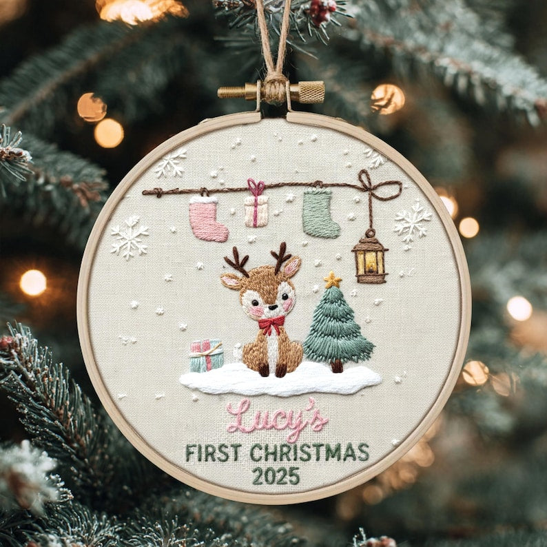 Personalized Baby s First Christmas Embroidery Hoop Ornament, Baby Embroidered Keepsake, Name Hoop, Newborn Christmas Gift, Baby Ornament