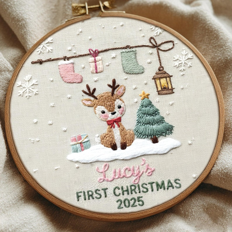 Personalized Baby s First Christmas Embroidery Hoop Ornament, Baby Embroidered Keepsake, Name Hoop, Newborn Christmas Gift, Baby Ornament