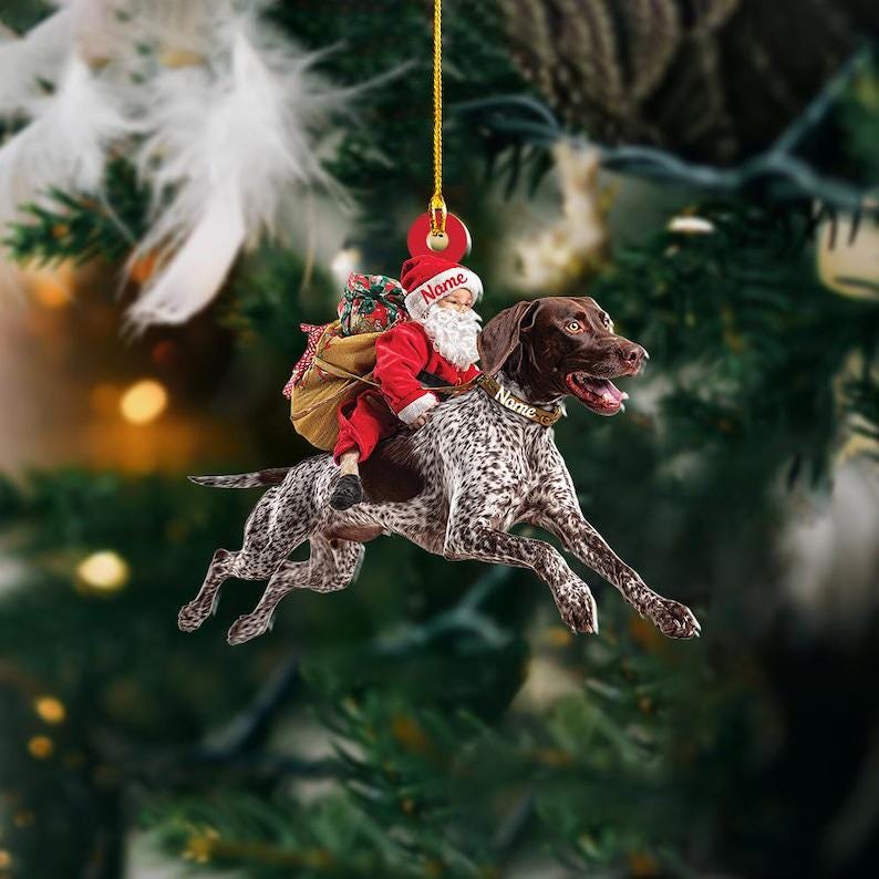 Santa Riding German Shorthaired Pointer Dog Ornament Realistic Dog Christmas Decoration, Funny Santa Claus Pet Lover Gift