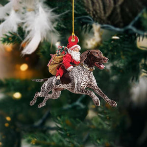 Santa Riding German Shorthaired Pointer Dog Ornament Realistic Dog Christmas Decoration, Funny Santa Claus Pet Lover Gift