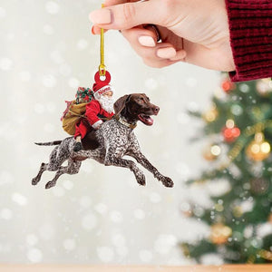 Santa Riding German Shorthaired Pointer Dog Ornament Realistic Dog Christmas Decoration, Funny Santa Claus Pet Lover Gift