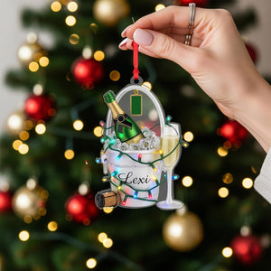 Personalized Champagne Bucket Ornament with Lights, Custom Name Acrylic Christmas Ornament, Celebration Wine Lover Gift Decoration