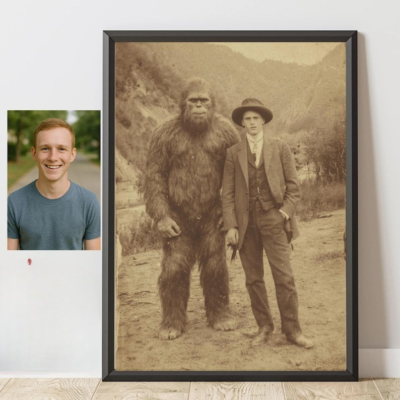 Customised Bigfoot couple Portrait , Sasquatch Custom Portrait , Bigfoot portrait , Sasquatch Portrait Bigfoot Lover , gift for him