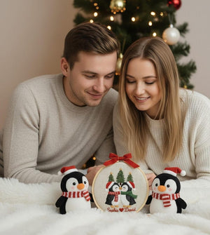 Personalized Our First Christmas Together Embroidered Ornament Custom Couple Names & Year Embroidered Penguin Holiday Keepsake