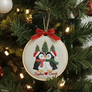 Personalized Our First Christmas Together Embroidered Ornament Custom Couple Names & Year Embroidered Penguin Holiday Keepsake